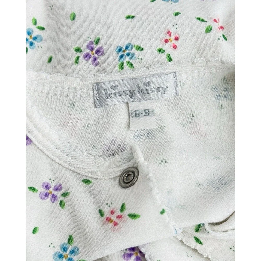 Kissy Kissy Baby Girl 6-9M Floral Pima Cotton Footie Sleeper White Pink
